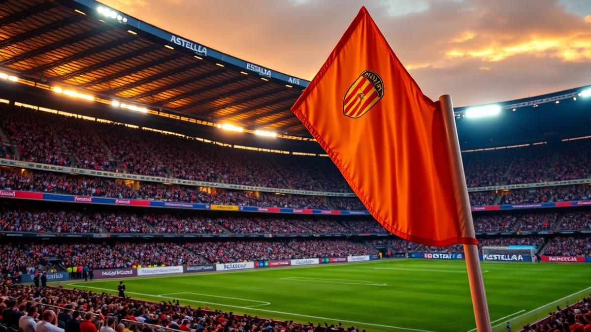 Cornervlag met volle tribunes op de achtergrond — Valencia CF tegen FC Barcelona