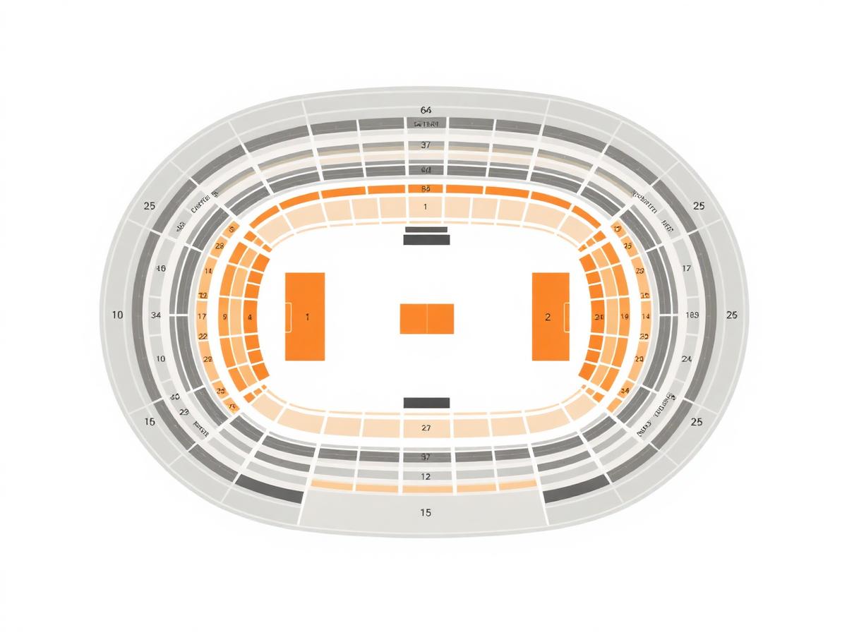 Schematische plattegrond van het Mestalla Stadion met de verschillende vakken